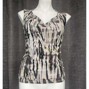 Tribal Brand Women Black Cream Sleeveless Blouse Sm Animal Print Cowl Scoop Neck